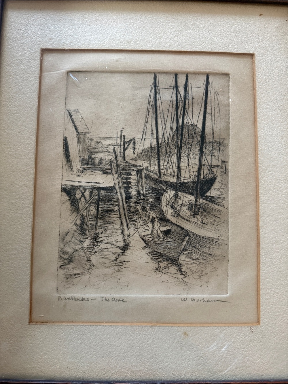 W Gorham Etching Blue Rocks The Cove Nova Scotia